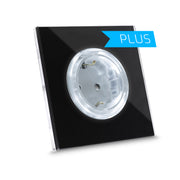 Tomada de parede inteligente ODE PLUS - em vidro temperado. Iluminação de fundo regulável e vidro disponível em 5 cores diferentes.