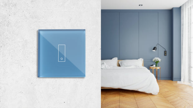 Kit de 5 interruptores com contador de consumo eléctrico wifi - placa de cor azul, ajustável a partir da aplicação no seu smartphone, fácil de instalar