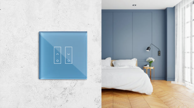 Kit de 3 interruptores de controlo Wifi E2S PLUS para toldos e persianas - vidro temperado ajustável com retroiluminação azul